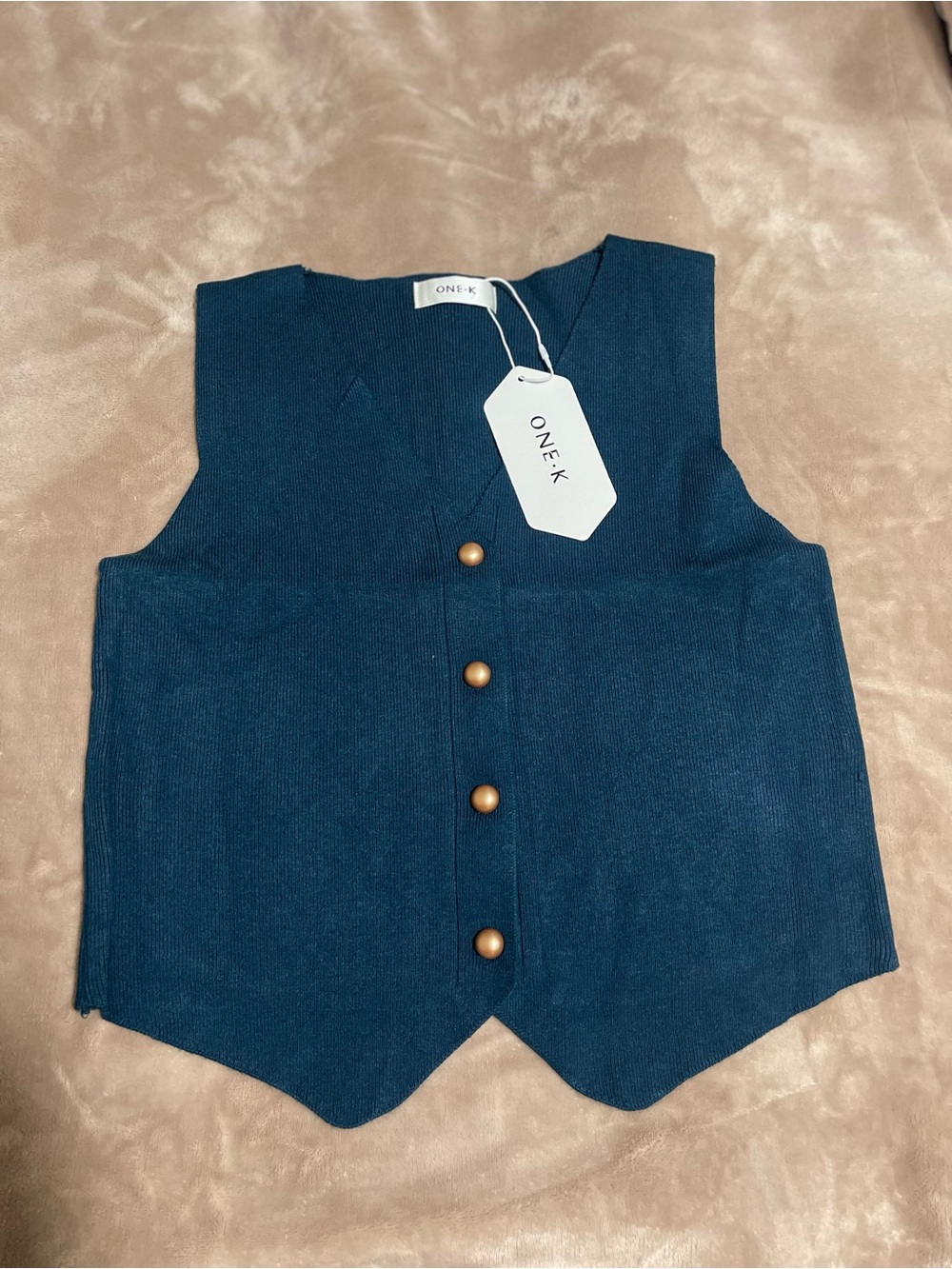 ONE•K Teal Knit Vest with golden Buttons